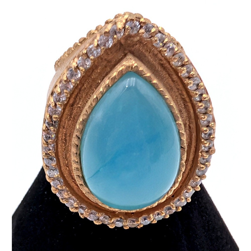 Gold-Tone Teardrop Blue Stone Statement Ring